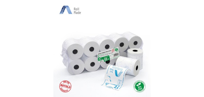 Carta termica in rotolo Bruneau per POS larghezza 57 mm x 30 metri x 38 mm BPA free - Conf. 10 rotoli