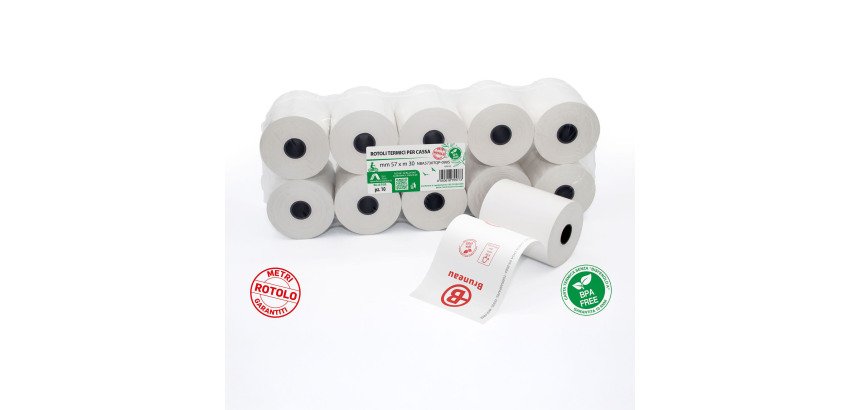 Carta termica in rotolo Bruneau per Registratori di cassa 57mm x 47mm x 30 metri BPA free - Conf. 10 rotoli
