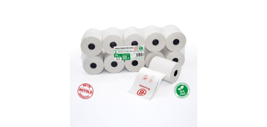 Carta termica in rotolo Bruneau per Registratori di cassa 57mm x 52 mm x 35 metri BPA free - Conf. 10 rotoli