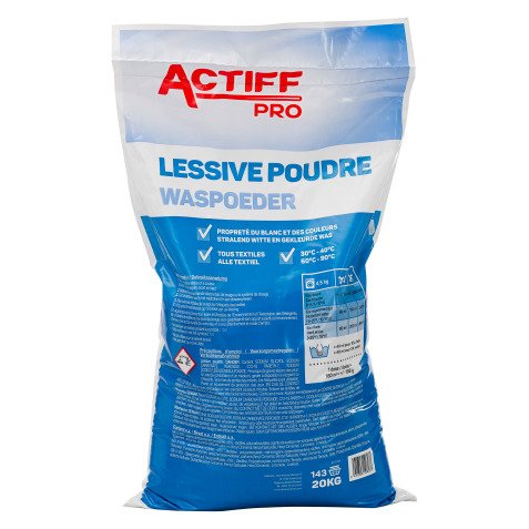 Wasmiddel poeder voor alle textiel Actiff Pro - 143 doses - Zak van 20 kg