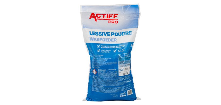 Lessive poudre tous textiles Actiff Pro - 143 doses - Sac de 20 kg