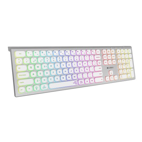 Teclado LED inalámbrico recargable Dual Bluetooth / 2.4G master iluminado extendido Blanco/Plata Subblim