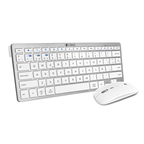 Pack Teclado + ratón inalámbricos multidispositivos compacto Dual Bluetooth / 2.4G Blanco/Plata Subblim