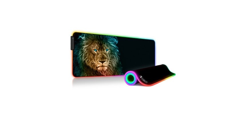 Alfombrilla de escritorio XL con luz LED RGB León 80 x 30 cm Subblim