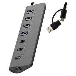 Hub de aluminio 7 en 1 USB-A y USB-C 3.0 a 4x USB-A + 3xUSB-C TnB