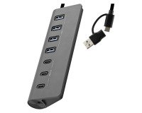 Hub USB-C/A de aluminio 7 en 1 TnB 3.0  (3x USB-C + 4x USB-A 3.0) con adaptador USB-A y C