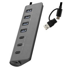 Hub USB-C/A de aluminio 7 en 1 TnB 3.0  (3x USB-C + 4x USB-A 3.0) con adaptador USB-A y C