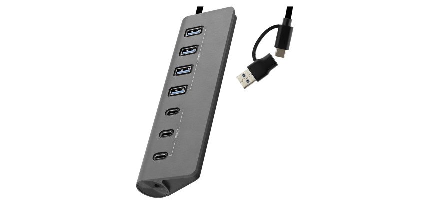 Hub USB-C/A de aluminio 7 en 1 TnB 3.0  (3x USB-C + 4x USB-A 3.0) con adaptador USB-A y C
