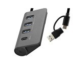 Hub USB-C/USB-A de aluminio 4 en 1 (1x USB-C + 3x USB-A) con adaptador USB-A y C de TnB