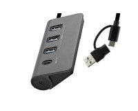 Hub USB-C/USB-A de aluminio 4 en 1 (1x USB-C + 3x USB-A) con adaptador USB-A y C de TnB
