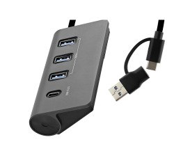 Hub USB-C/USB-A de aluminio 4 en 1 (1x USB-C + 3x USB-A) con adaptador USB-A y C de TnB