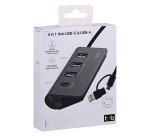 Hub USB-C/USB-A de aluminio 4 en 1 (1x USB-C + 3x USB-A) con adaptador USB-A y C de TnB