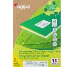 Etiquette adresse jet d'encre et laser recyclée 105 x 42,4 mm Agipa 101191 blanche - Boîte de 1400
