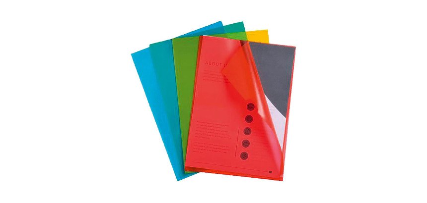 Chemise coin plastique Exacompta A4 polypropylène 9/100e transparente coloris assortis - Paquet de 100