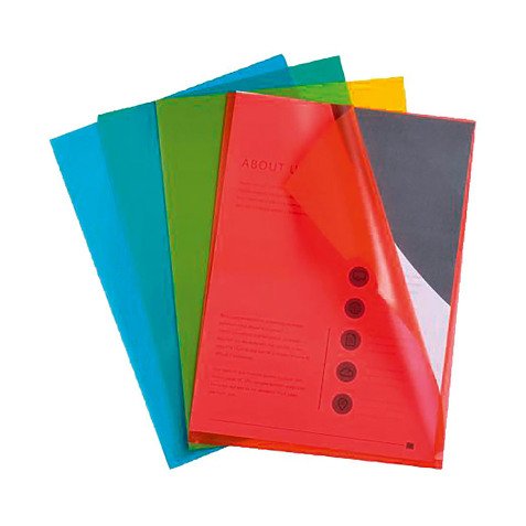 Chemise coin plastique Exacompta A4 polypropylène 9/100e transparente couleurs assorties - Paquet de 100