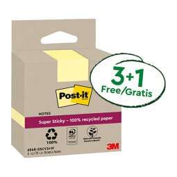 Confezione convenienza Foglietti Post-it Super Sticky Giallo Canary in carta riciclata 76x76 mm 3 + 1 omaggio 70 fogli