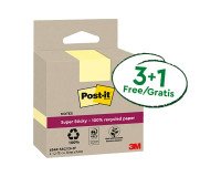 Confezione convenienza Foglietti Post-it Super Sticky Giallo Canary in carta riciclata 76x76 mm 3 + 1 omaggio 70 fogli