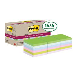 Post it Super Sticky Assortiti in carta riciclata 76 x 76 mm Confezione convenienza 14+4 unità da 70 fogli