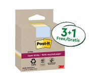 Post-it Super Sticky Assortiti in carta riciclata 76 x 76 mm Confezione convenienza 3+1 unità da 70 fogli
