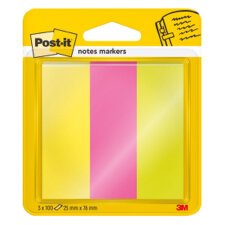 Segnapagina Post-it assortiti senza rigatura non perforato 25 x 76 mm 2,5 x 7,6 cm 70 g/m² 3 unità da 100 segnapagina