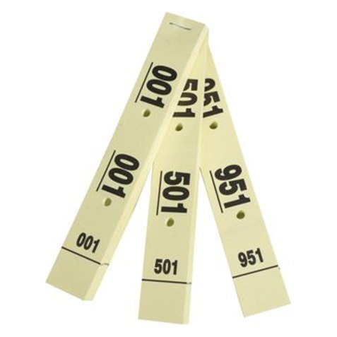 Notebook of 50 numbered cloakroom tickets with 3 parts (including 2 parts with holes) - Size 20 x 3 cm - yellow