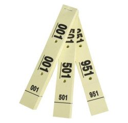 Carnet de 50 tickets vestiaire numérotés de 3 volets (dont 2 volets avec trous) - Format 20 x 3 cm - jaune