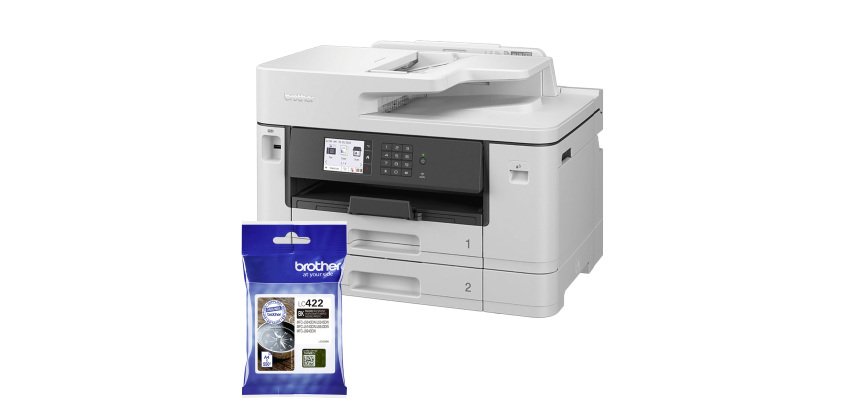BROTHER Ensemble imprimante multifonction 4 en 1 jet d'encre couleur A3 Wifi MFC-J5740DW + 1 cartouche noire LC422