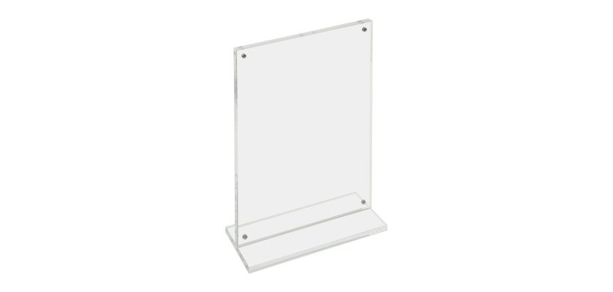 Double-sided A4 portrait transparent table display