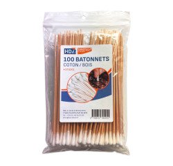 Batonnet bois embout coton - sachet de 100