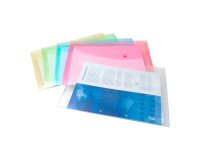 Pochettes de rangement à bouton pression Rapesco A4+ transparentes assorties - Lot de 5
