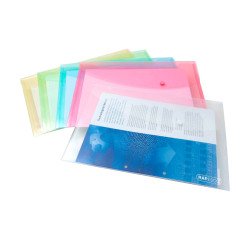 Pochettes de rangement à bouton pression Rapesco A4+ transparentes assorties - Lot de 5