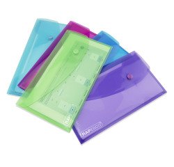 Aufbewahrungstaschen mit Druckknopfverschluss von Rapesco im Format DL, transparent, sortiert - Packung mit 5.