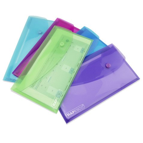 Opbergmappen met drukknoopsluiting Rapesco formaat DL transparant assortiment - Set van 5