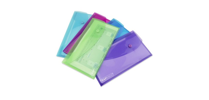 Pochettes de rangement à bouton pression Rapesco format DL transparentes assorties - Lot de 5