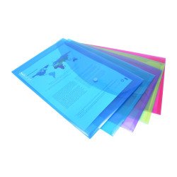 Pochette de rangement à bouton pression Rapesco A4+ transparentes assorties - Lot de 5