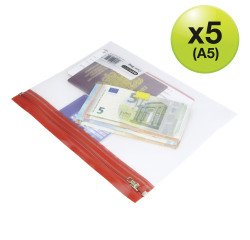 Hüllen mit Reißverschluss A5 von Rapesco, transparent, sortiert - Packung mit 5 Stück.