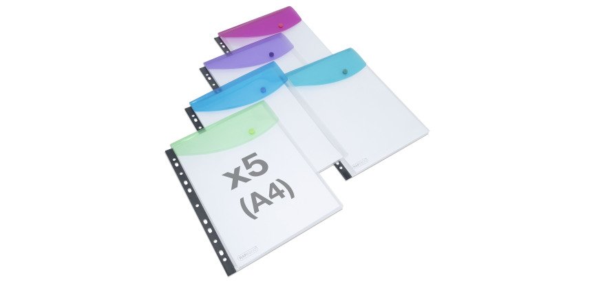 Fundas multitaladro con solapa Rapesco A4 polipropileno liso - Paquete de 5