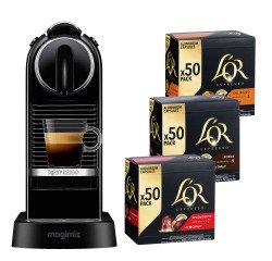 Pack machine à café à capsule Magimix Nespresso Citiz, noire + 3 Boîtes de 50 Capsules de café L'Or