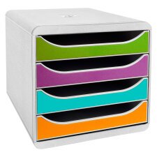 Exacompta Big Box sorting module offers white 4 drawers in assorted bright colors.