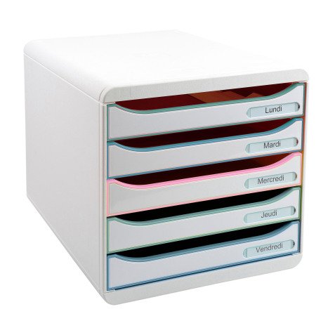 Exacompta Big Box filing module offers white 5 assorted color drawers.