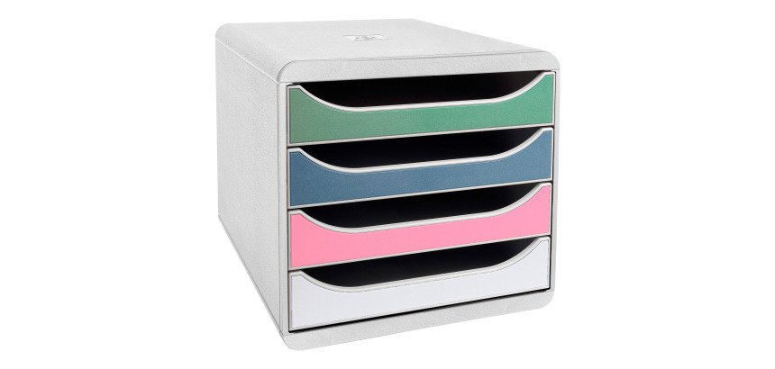 Module de classement Exacompta Big Box coffre gris clair 4 tiroirs couleur