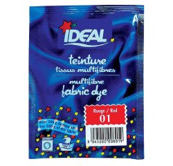 Teinture textile pour tissus multifibres Ideal - Rouge N°01 - Sachet de 15 g