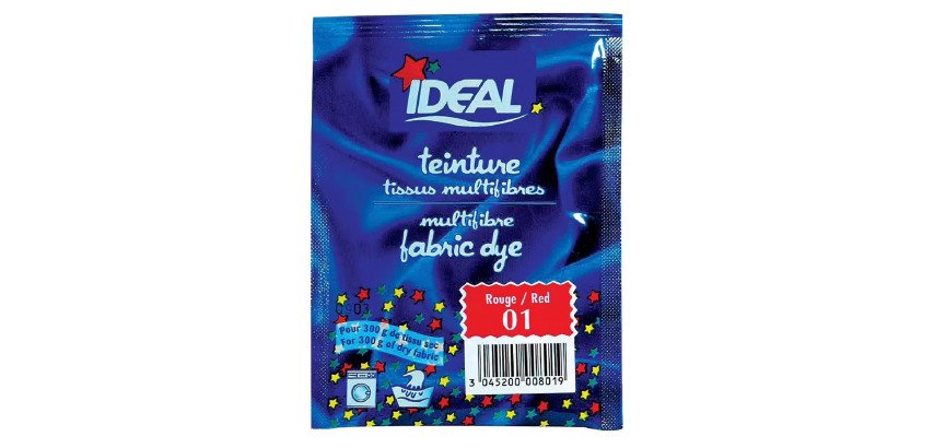 Teinture textile pour tissus multifibres Ideal - Rouge N°01 - Sachet de 15 g