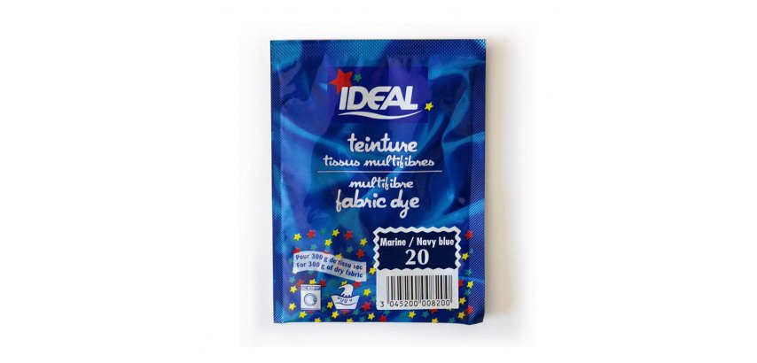 Teinture textile pour tissus multifibres Ideal - Bleu marine N°20 - Sachet de 15 g