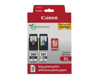 Canon PG-560XL + CL-561XL Pack cartuchos originales alta capacidad negro + tricolor + papel foto 10x15 cm