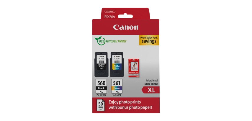 Canon PG-560XL + CL-561XL + Photo Paper - Cartridges and Photo Paper Pack