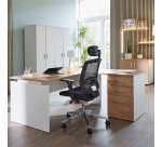 Bureau d'angle L 160 x P 160 cm avec retour suspendu sur caisson positionnable droite/gauche chêne clair Intuitiv'
