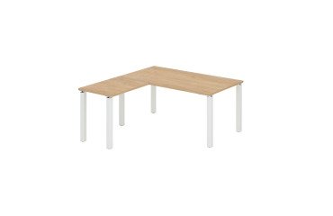 Corner desk Eden light oak top L 160 cm with suspended side desk metal legs