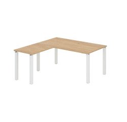 Hoekbureau Eden licht eikenblad L 160 cm met hangende bijzet en metalen onderstel