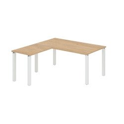 Bureau d'angle EXPRIM plateau chêne clair L 160 cm avec retour suspendu piètement métal